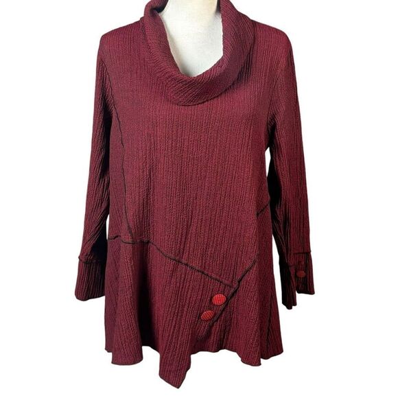 Habitat Clothes To Live In Tunic Size Medium Burgundy Cowl Neck Lagenlook Boho - Picture 11 of 11